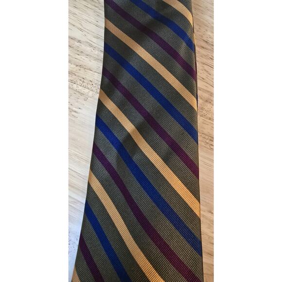 Saddlebred Mens Necktie Striped Olive Green Multicolor Stripes - Picture 5 of 6